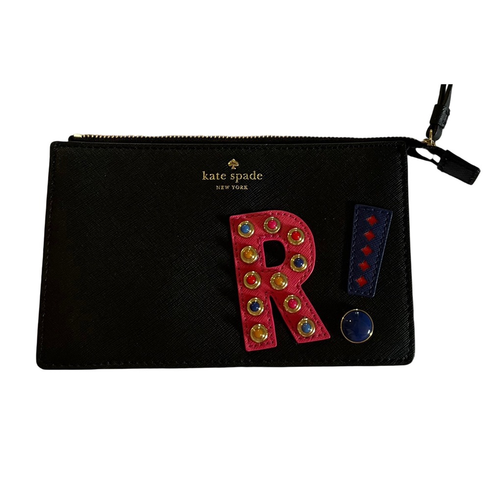 Kate Spade Wristlet Women Small Black Good Saffiano Leather R! Patch Pouch New